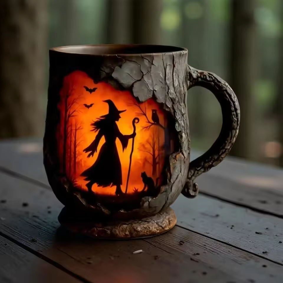 Gatto e Strega – Tazza di Halloween 3D Artigianale