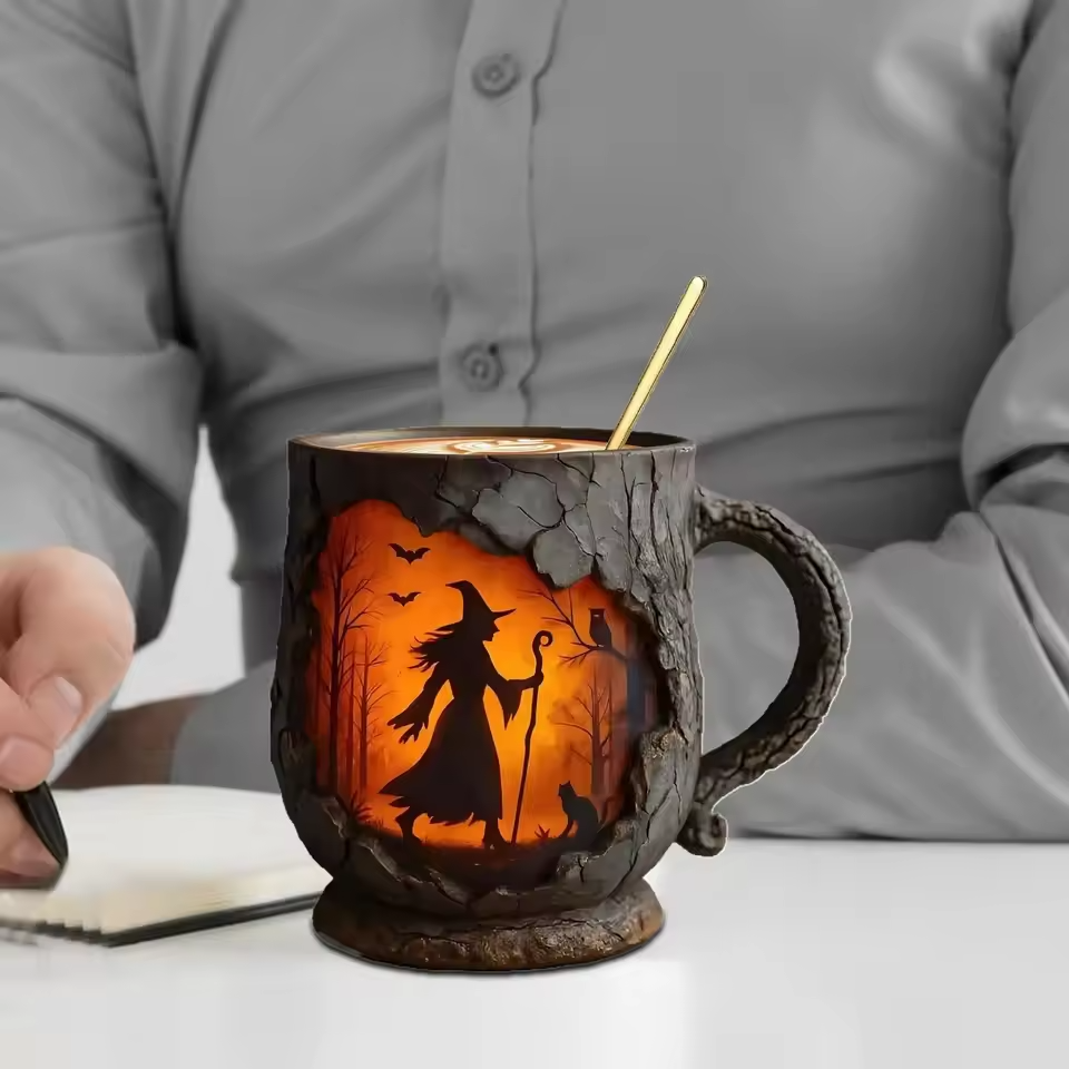 Gatto e Strega – Tazza di Halloween 3D Artigianale
