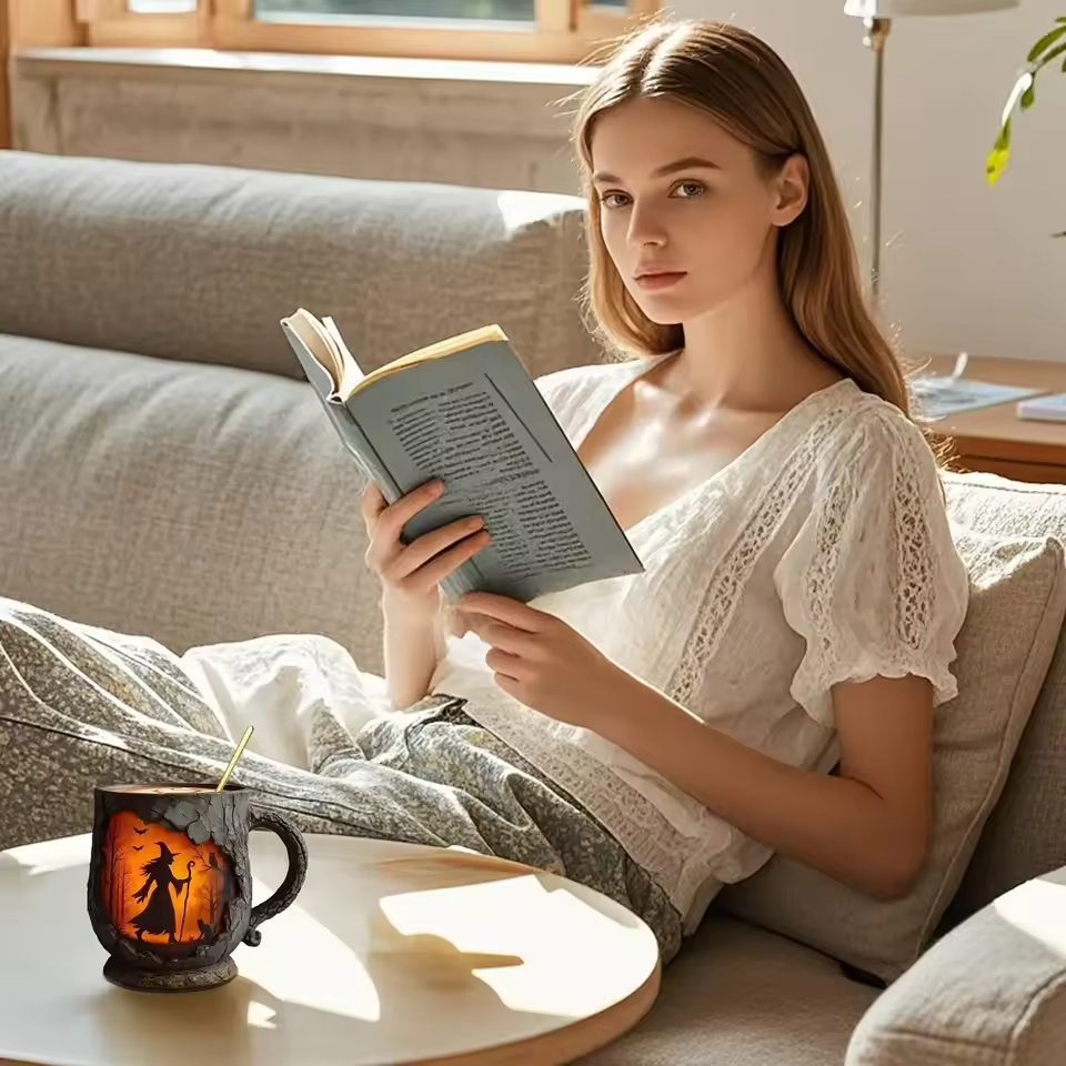 Gatto e Strega – Tazza di Halloween 3D Artigianale