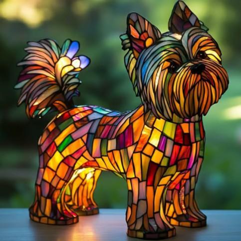 Yorkshire Terrier Splendente – Lampada Artigianale in Vetro Colorato