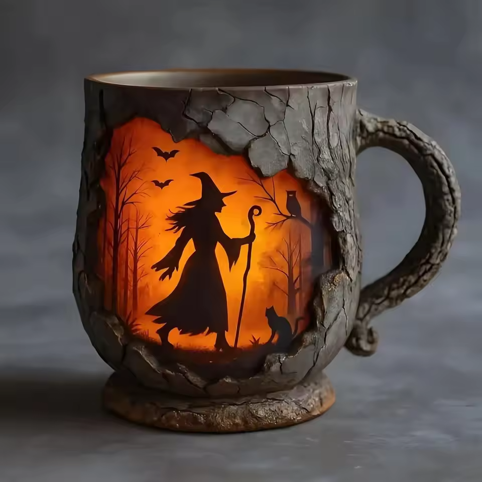 Gatto e Strega – Tazza di Halloween 3D Artigianale