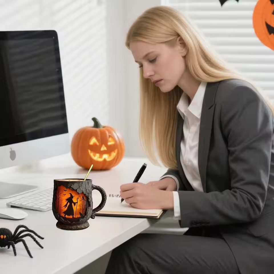 Gatto e Strega – Tazza di Halloween 3D Artigianale