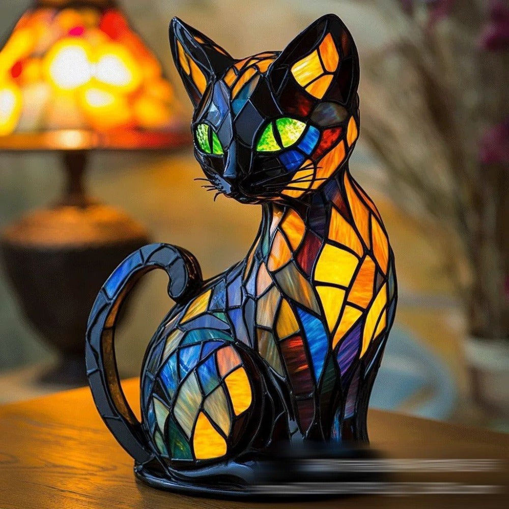 Felino Aggraziato – Lampada Artigianale in Vetro Colorato