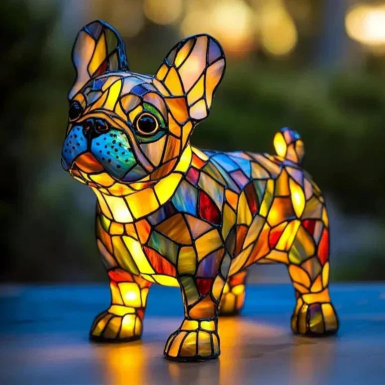 Bulldog Francese Splendente – Lampada Artigianale in Vetro Colorato